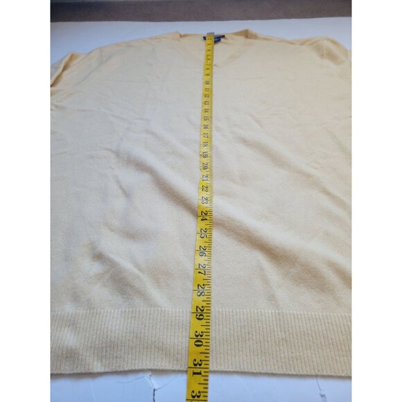 LAND’S END 100% Cashmere V Neck Sweater VINTAGE 90s Buttercup Yellow XXL Preppy - Picture 6 of 9